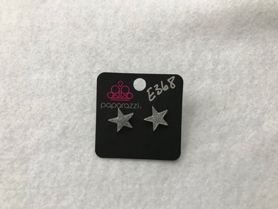 Starlet Shimmer Glitter Star Silver Post Earrings #368
