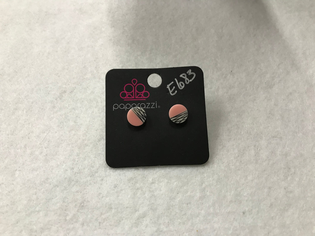 Starlet Shimmer Circle Orange w/Black & White Stripes Earrings #683