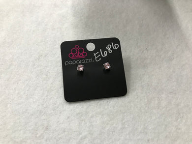 Starlight Shimmer Round Gem W/4 Prongs Pink Earrings #686