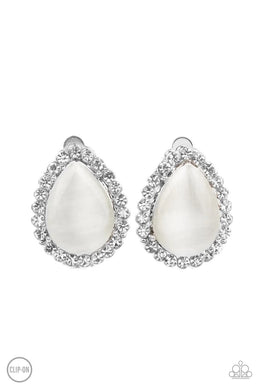 Downright Demure White Clip On Earrings