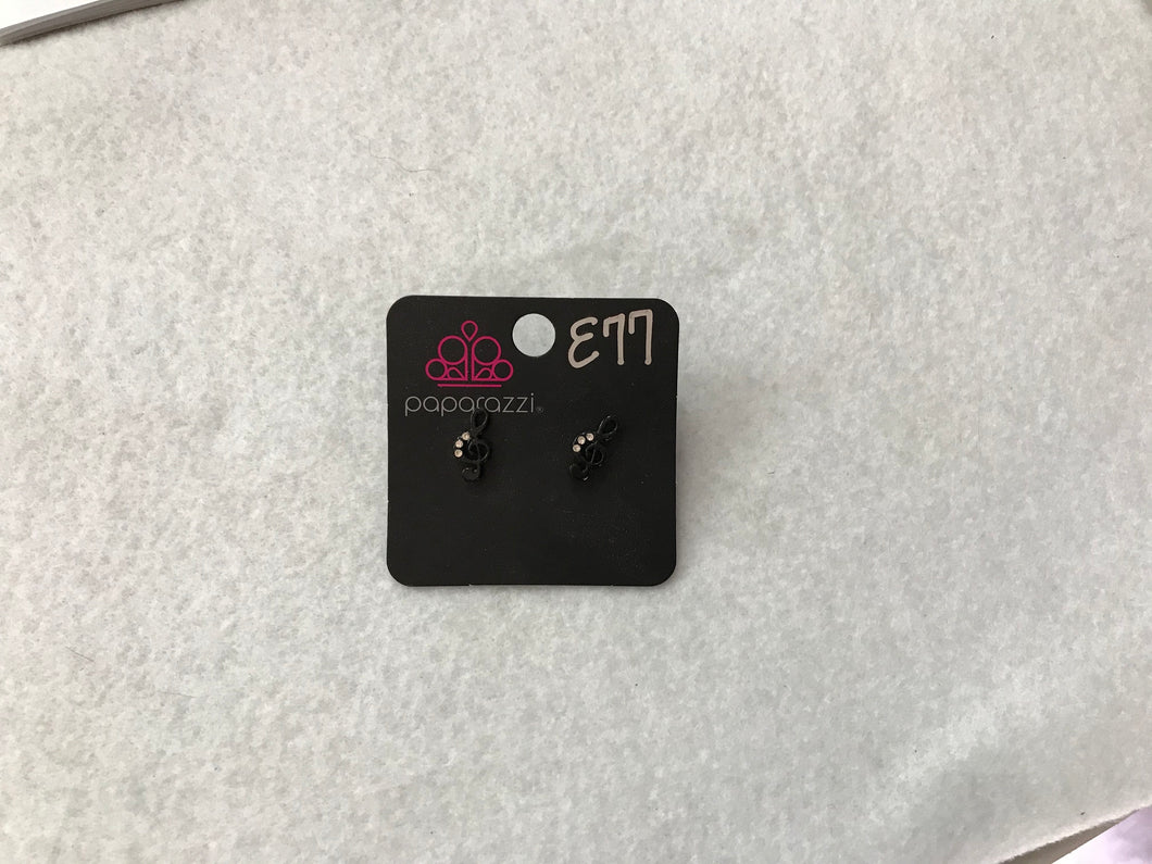 Starlet Shimmer Blingy Musical Note Black Earrings #77
