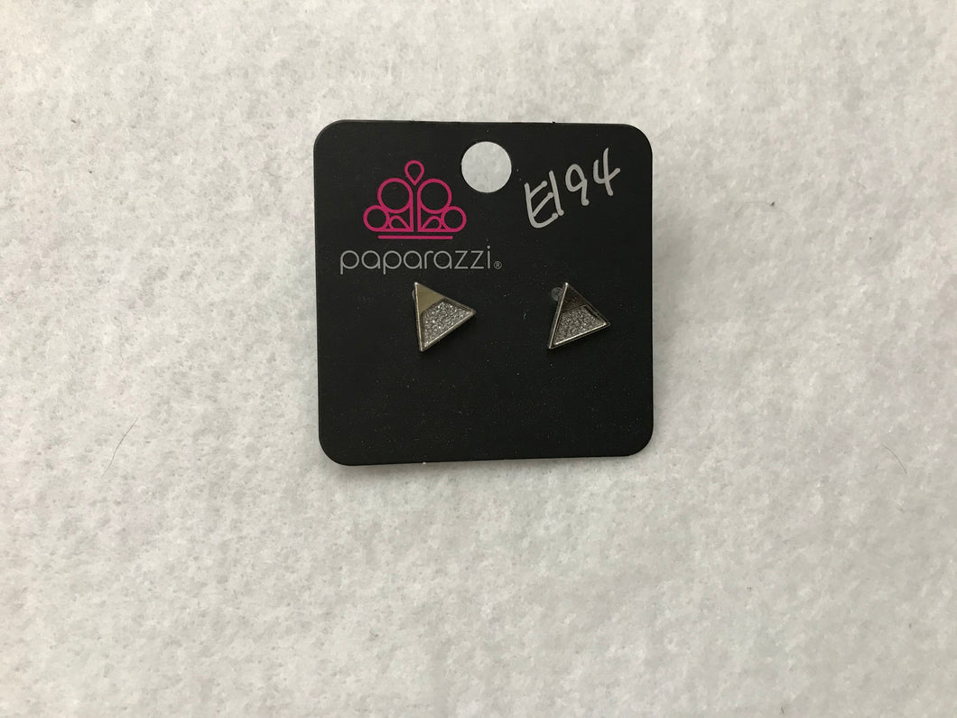 Starlet Shimmer Glitter Post White Triangle Earrings #194