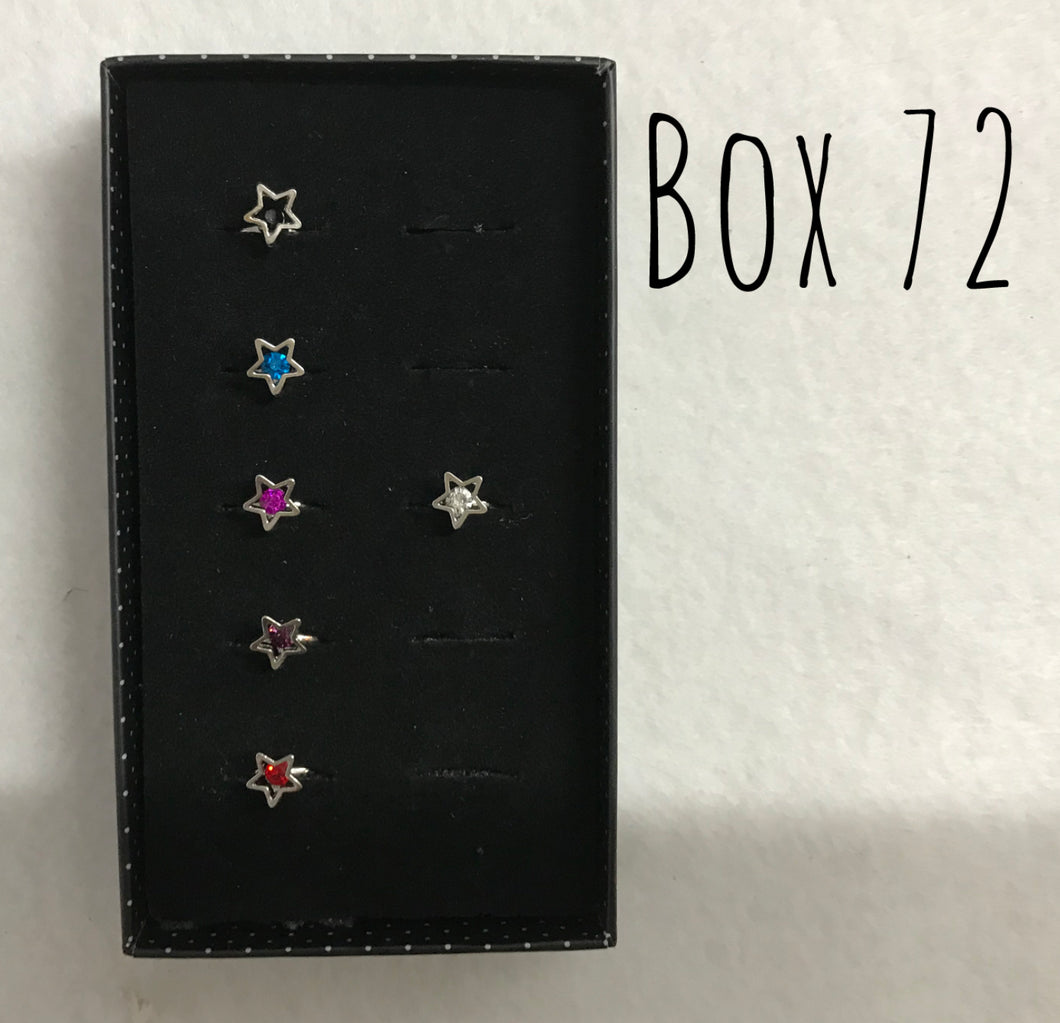 Starlet Shimmer Star Rings w/Gems Box 72
