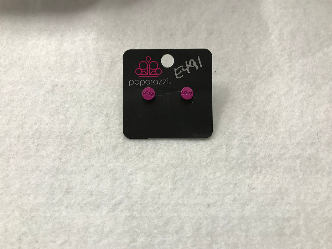 Starlet Shimmer Love Post Round Pink Earrings #491