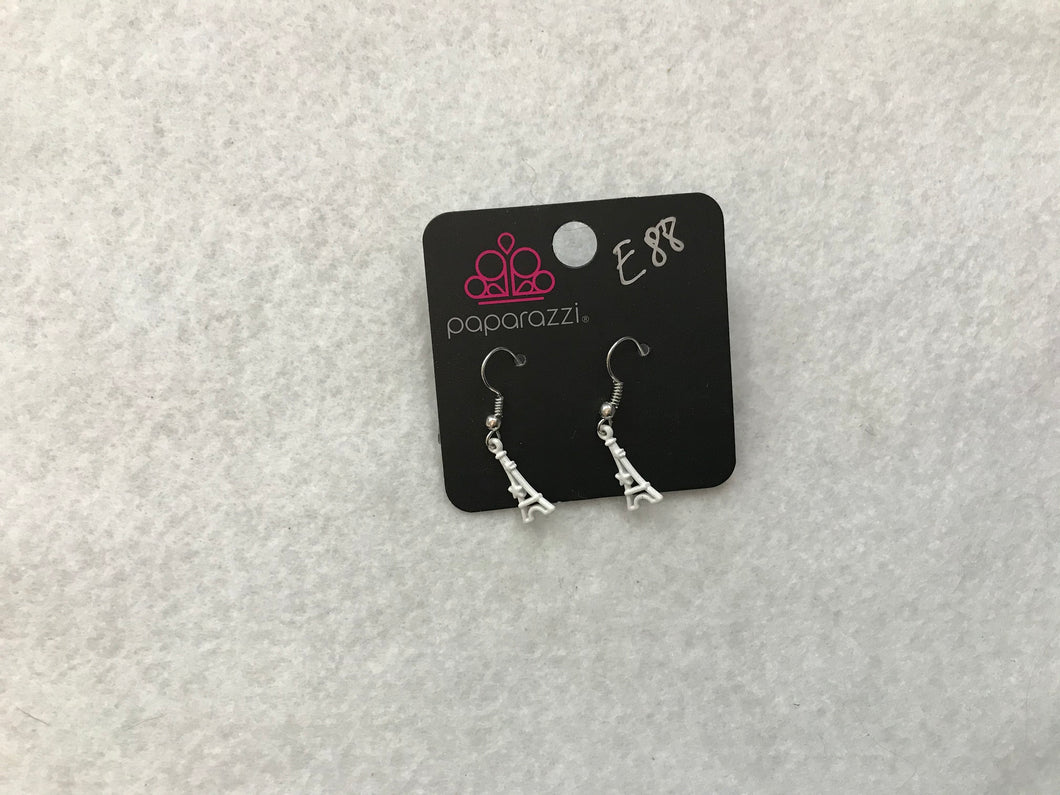 Starlet Shimmer Eiffel Tower White Earrings #88