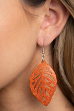Load image into Gallery viewer, Leaf ‘Em Hanging Orange Wood Earrings