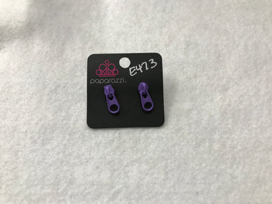 Starlet Shimmer Zipper Purple Post Earrings #473