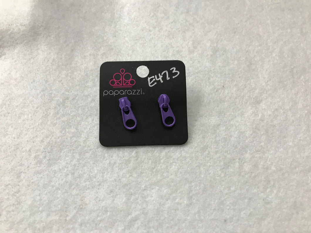 Starlet Shimmer Zipper Purple Post Earrings #473