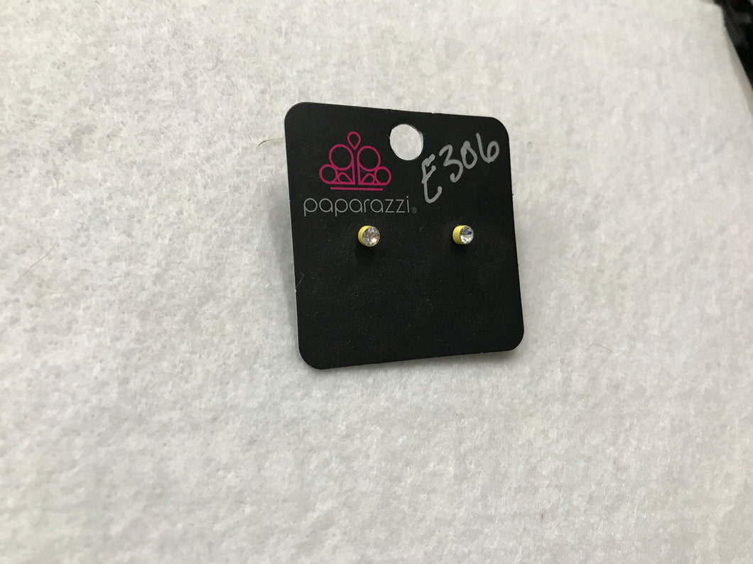 Starlet Shimmer Clear Gem w/Frame Yellow Earrings #306