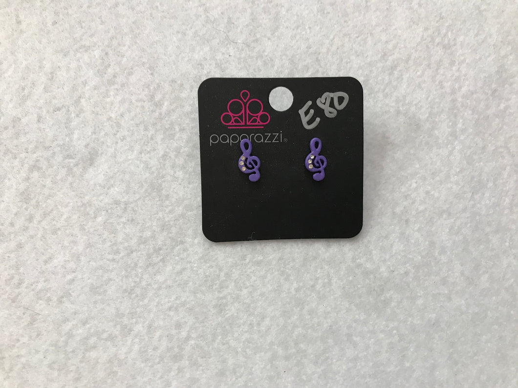 Starlet Shimmer Blingy Musical Note Purple Earrings #80