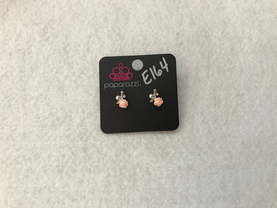 Starlet Shimmer Rose w/Pearl & Gem Pink/White Post Earrings #164