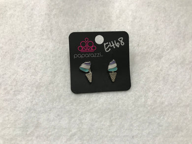 Starlet Shimmer Ice Cream Cone Purple/White/Blue Jacket Earrings #468