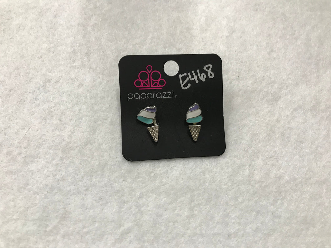 Starlet Shimmer Ice Cream Cone Purple/White/Blue Jacket Earrings #468