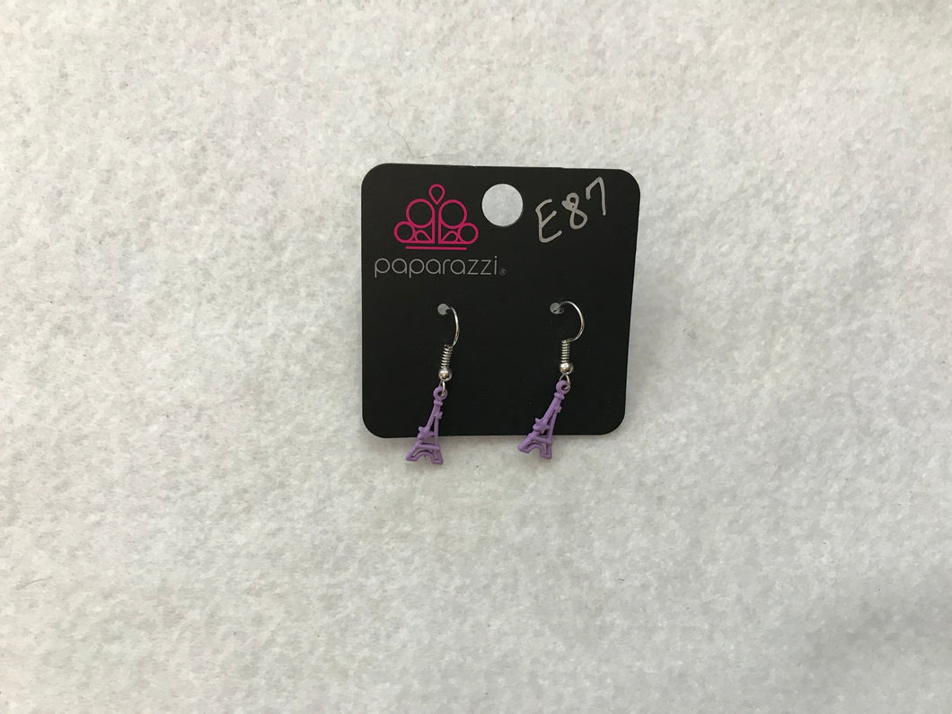 Starlet Shimmer Eiffel Tower Purple Earrings #87