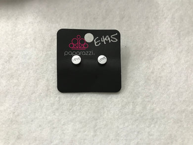 Starlet Shimmer Love Post Round White Earrings #495