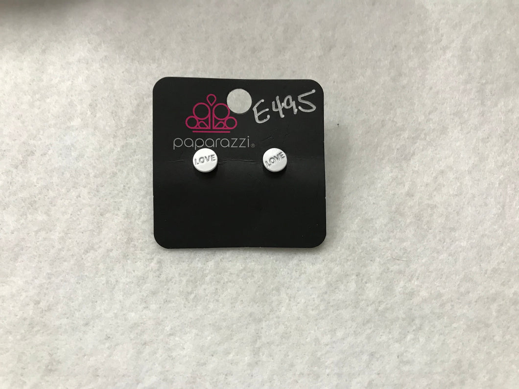 Starlet Shimmer Love Post Round White Earrings #495