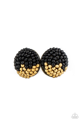 As Happy As Can Beam Black Post Seed Bead Earrings
