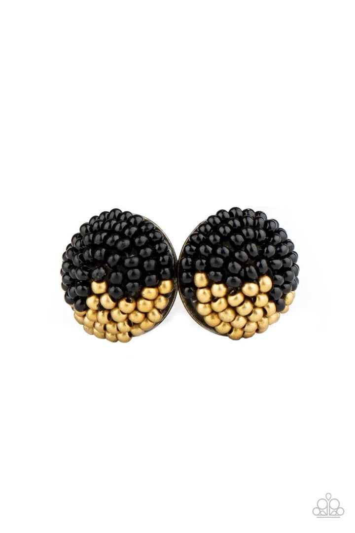 As Happy As Can Beam Black Post Seed Bead Earrings