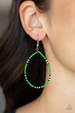 Load image into Gallery viewer, Keep Up the Good Beadwork Green Seed Bead Earrings