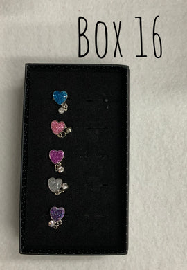 Starlet Shimmer Glitter Hearts w/Clear Gem Charm Rings Box 16